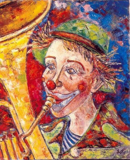 Painting titled "Clown au tuba" by Gilbert Liblin, Original Artwork