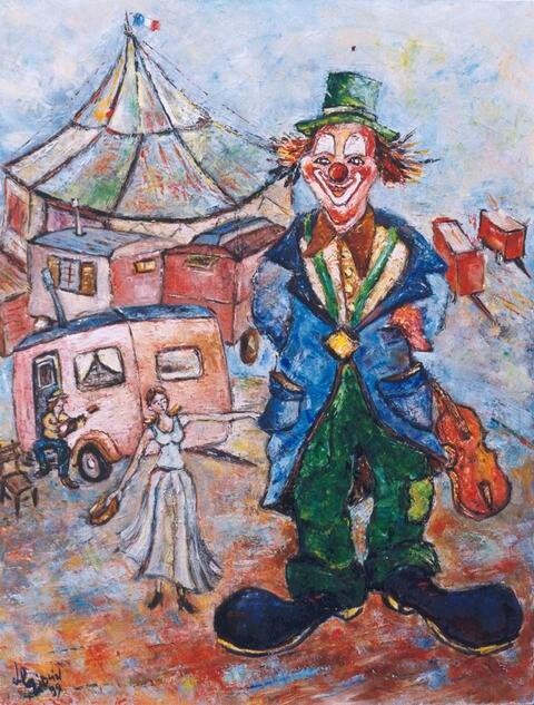 绘画 标题为“Clown et le châpite…” 由Gilbert Liblin, 原创艺术品