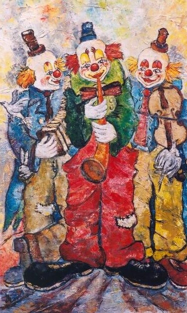 Painting titled "Les trois clowns" by Gilbert Liblin, Original Artwork