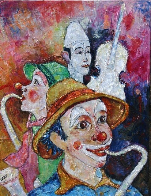 Peinture intitulée "Clowns mucisiens" par Gilbert Liblin, Œuvre d'art originale, Huile