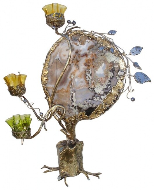 Sculpture titled "Chandelier-chène  M…" by Gilbert Liblin, Original Artwork, Metals