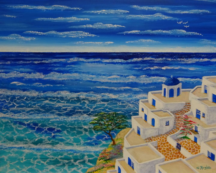 Painting titled "Oia" by Gilbert Morales, Original Artwork, Acrylic