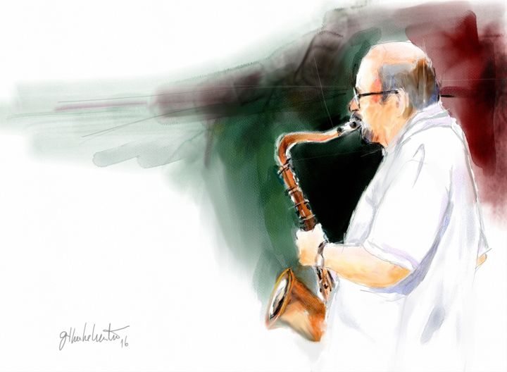 Digital Arts titled "Saxofonista" by Gilberto De Martino, Original Artwork, Digital Painting