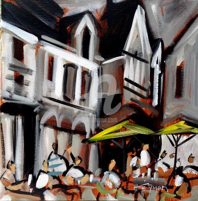 Peinture intitulée "QUIMPER  : terrasse…" par Gilbert Tymen, Œuvre d'art originale, Huile