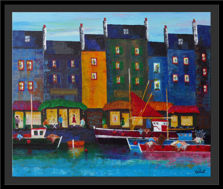 Painting titled "Honfleur Le Vieux B…" by Gilbert Vaillant, Original Artwork, Acrylic