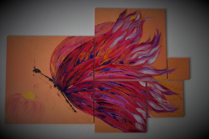 Painting titled "Papillon" by Giliola Popescu, Original Artwork, Acrylic Mounted on Wood Stretcher frame