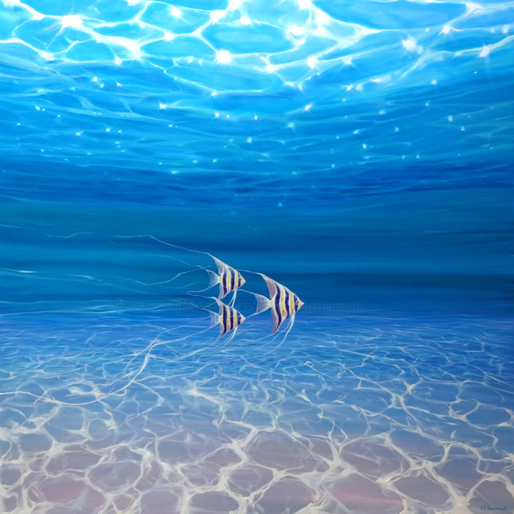 Peinture intitulée "Under the Sea Angel…" par Gill Bustamante, Œuvre d'art originale, Huile