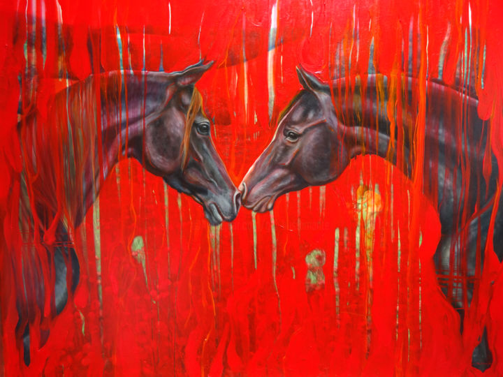 Painting titled "Equine Dreaming - a…" by Gill Bustamante, Original Artwork, Oil