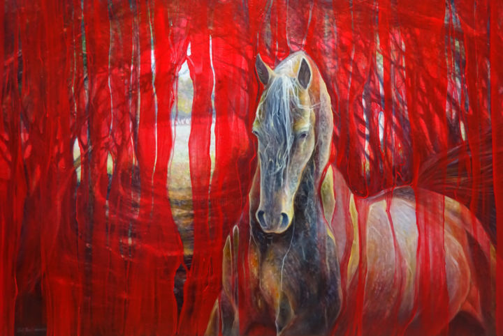 Painting titled "Horse Metamorphosis" by Gill Bustamante, Original Artwork, Oil