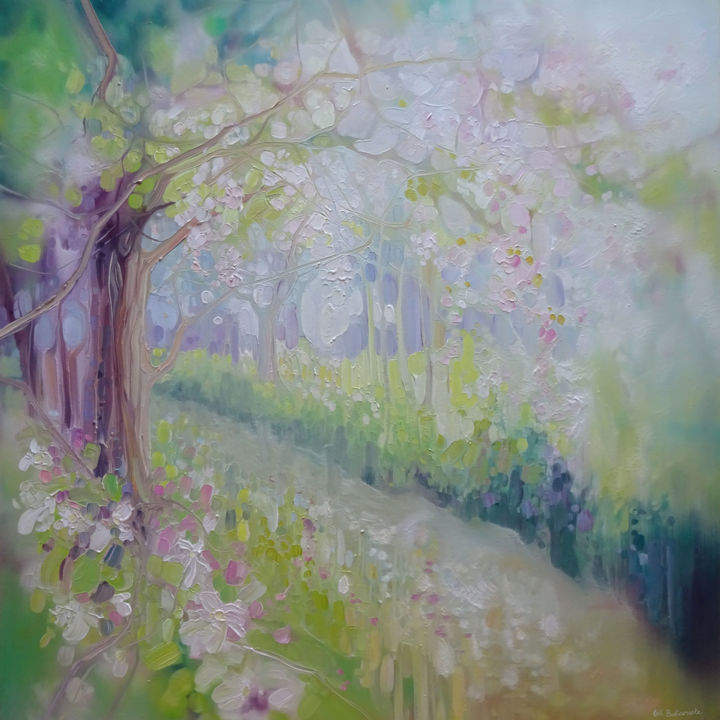 Ζωγραφική με τίτλο "Spring Orchard" από Gill Bustamante, Αυθεντικά έργα τέχνης, Λάδι