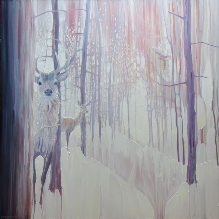 Pittura intitolato "White Winter Monarc…" da Gill Bustamante, Opera d'arte originale, Olio