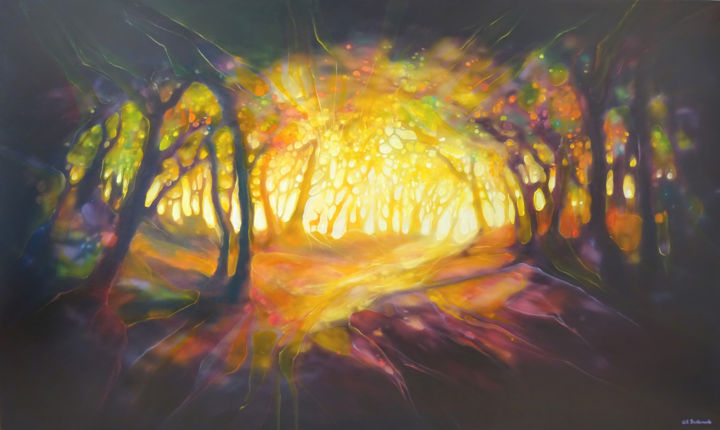 Peinture intitulée "Forest Portal" par Gill Bustamante, Œuvre d'art originale, Huile