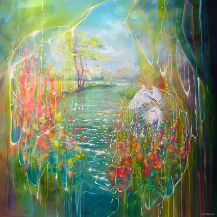 Painting titled "Through the Veil" by Gill Bustamante, Original Art, Oil