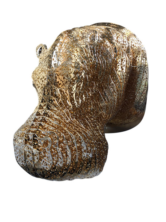 Sculpture titled "Hippo Dentelle" by Gilles Dagorn, Original Artwork, Metals