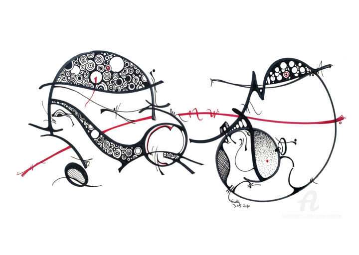 Dessin intitulée "la ligne rouge" par Gilles Eugene (Goodÿ), Œuvre d'art originale, Marqueur
