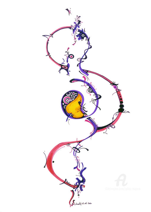 Dessin intitulée "L'accouplement" par Gilles Eugene (Goodÿ), Œuvre d'art originale, Marqueur