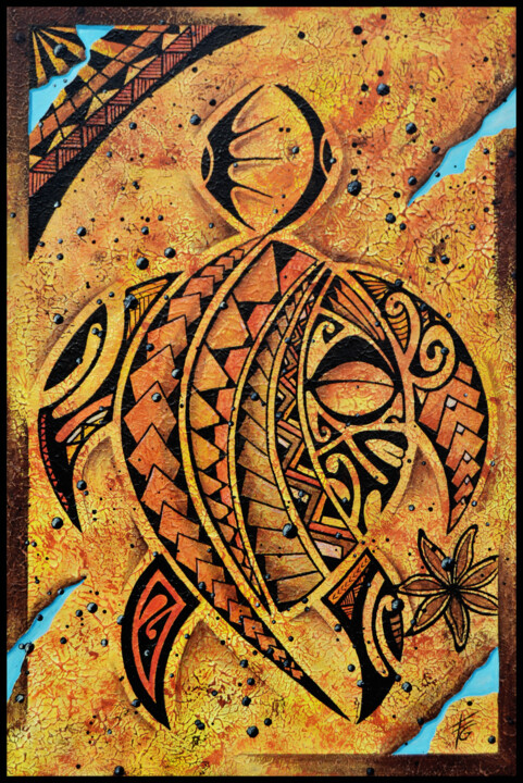 Peinture intitulée "Honu (tortue en pol…" par Gilles Fraysse, Œuvre d'art originale, Acrylique
