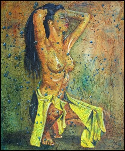 Painting titled "VAHINE AU PAREO JAU…" by Gilles Fraysse, Original Artwork