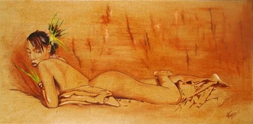 Painting titled "REVERIE EN OCRE" by Gilles Fraysse, Original Artwork, Oil