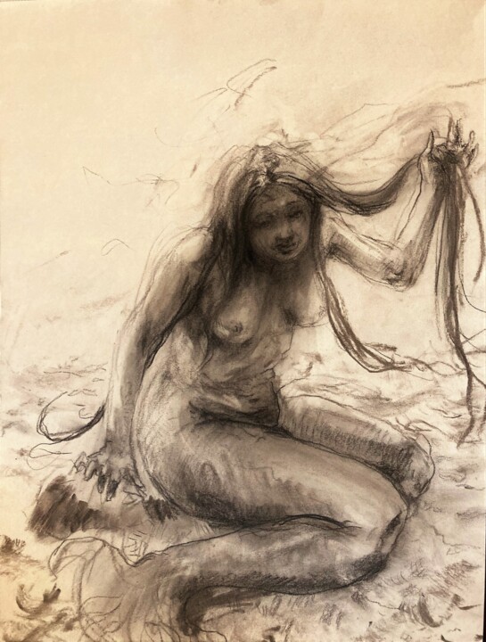 Dessin intitulée "Siréne" par Gilles Glaçon, Œuvre d'art originale, Fusain