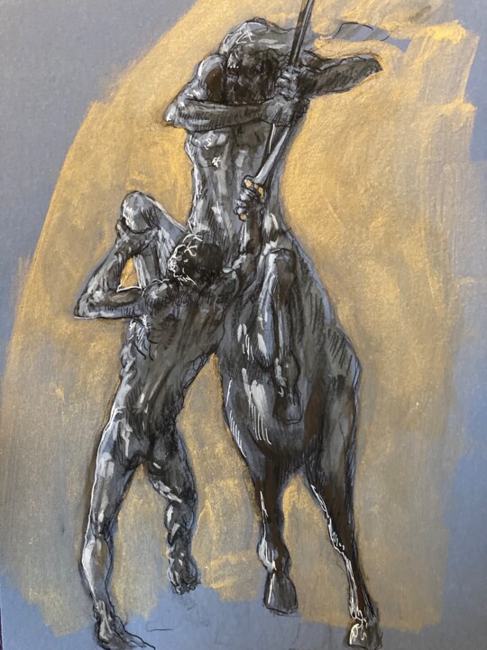 Disegno intitolato "Centaure au combat" da Gilles Glaçon, Opera d'arte originale, Gesso