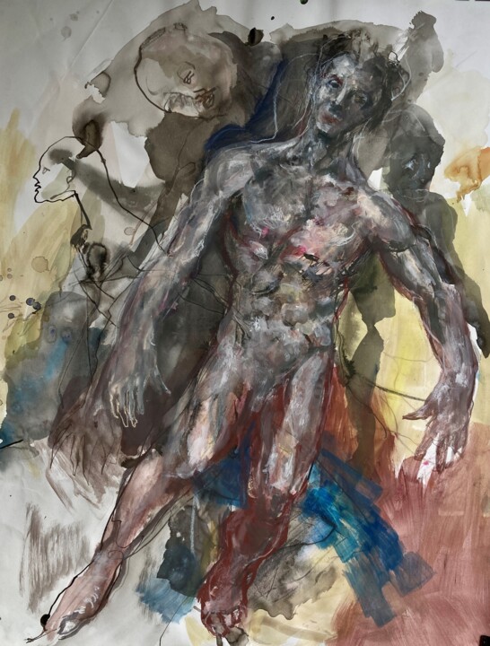 Peinture intitulée "Le poid de l'astral" par Gilles Glaçon, Œuvre d'art originale, Crayon