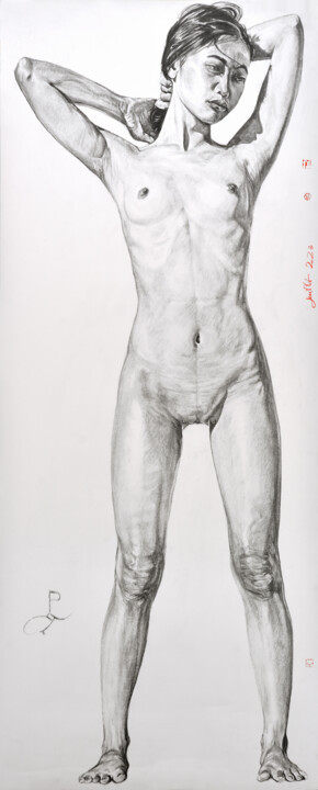 Рисунок под названием "Grand Nu N°7" - Gilles Le Corre, Подлинное произведение искусства, Древесный уголь