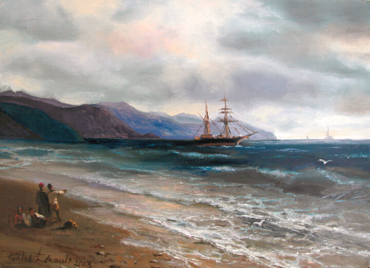 Painting titled "Crimée" by Gilles Paul Esnault, Original Artwork, Oil Mounted on Other rigid panel