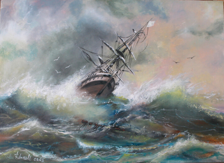 Painting titled "Turbulences" by Gilles Paul Esnault, Original Artwork, Oil Mounted on Other rigid panel
