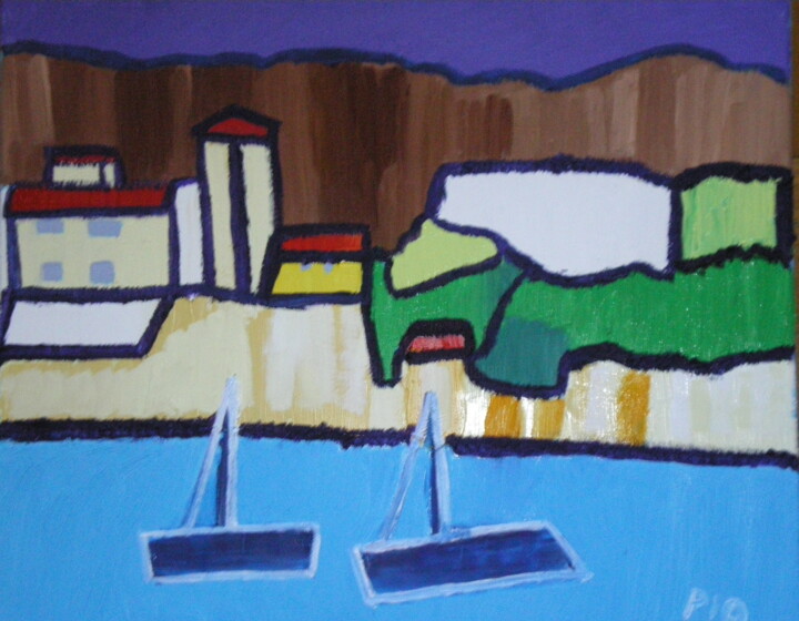 Painting titled "Antibes" by Gilles Piquereau, Original Artwork, Oil