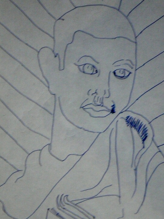 Drawing titled "Bodhisattva" by Gilles Piquereau, Original Artwork, Ballpoint pen