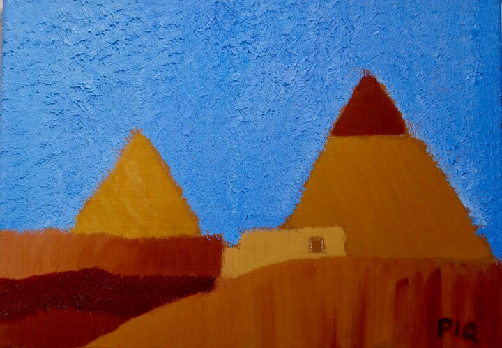 Painting titled "Deux Pyramides" by Gilles Piquereau, Original Artwork, Oil