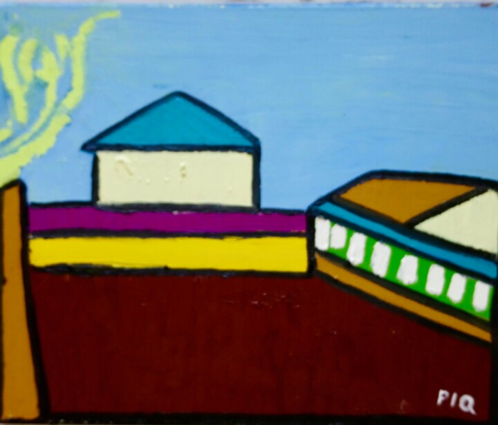 Malerei mit dem Titel "La Terrasse" von Gilles Piquereau, Original-Kunstwerk, Öl