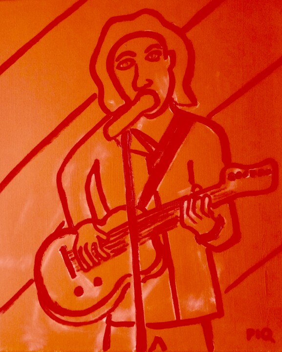 Painting titled "Guitariste Orange" by Gilles Piquereau, Original Artwork, Oil