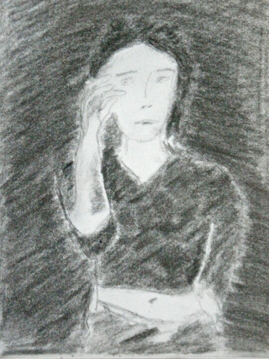 Drawing titled "Pensive" by Gilles Piquereau, Original Artwork, Graphite