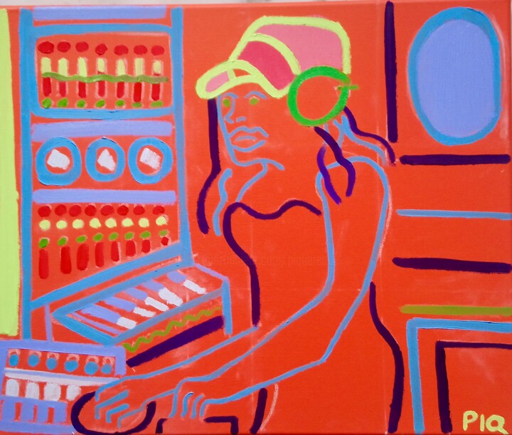 Peinture intitulée "DJ GR00VE GIRL" par Gilles Piquereau, Œuvre d'art originale, Huile