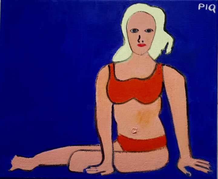 Peinture intitulée "M0DELE EN BIKINI # 9" par Gilles Piquereau, Œuvre d'art originale, Huile