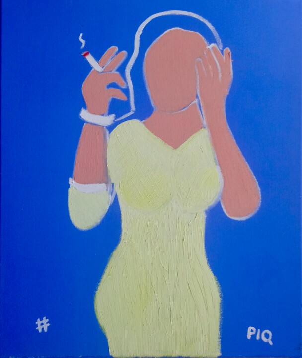 Картина под названием "M0DELE WITH CIGARET…" - Gilles Piquereau, Подлинное произведение искусства, Масло Установлен на Дерев…
