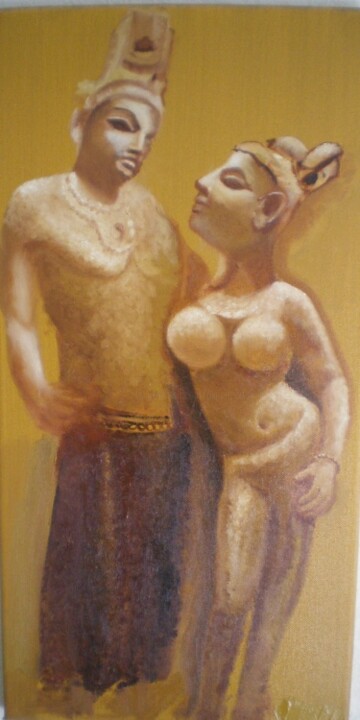 Painting titled "Kama kala, temple é…" by Gilles Piquereau, Original Artwork, Oil