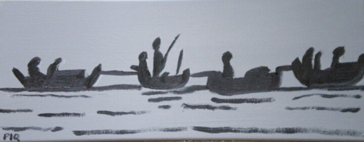Painting titled "barques queue leu l…" by Gilles Piquereau, Original Artwork