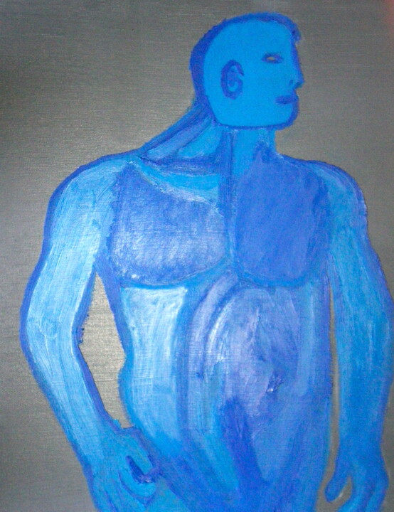Painting titled "Homme bleu" by Gilles Piquereau, Original Artwork