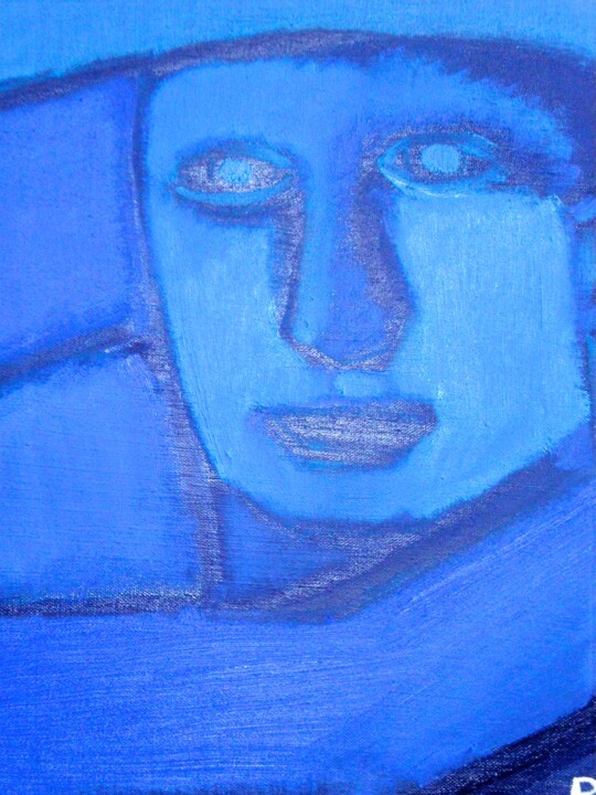 Painting titled "Homme bleu tête" by Gilles Piquereau, Original Artwork, Oil