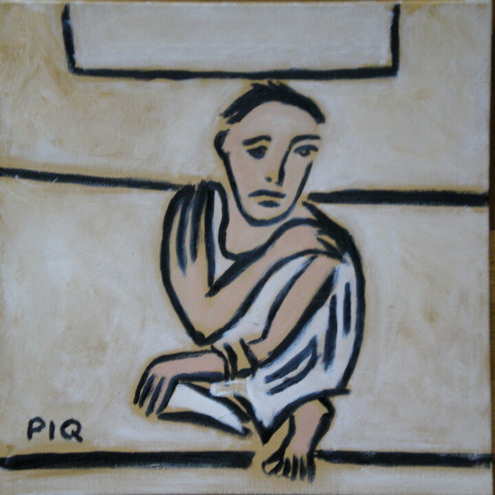 Painting titled "Woman in sari blanc…" by Gilles Piquereau, Original Artwork, Oil