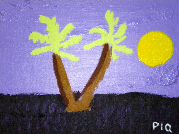 Peinture intitulée "Palmiers et soleil…" par Gilles Piquereau, Œuvre d'art originale, Huile