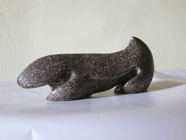 Sculpture intitulée "Bete léopard" par Gilles Quere, Œuvre d'art originale, Terre cuite