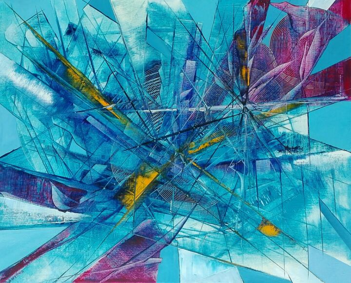 Pintura intitulada "Bleu" por Gilles Renard, Obras de arte originais, Óleo