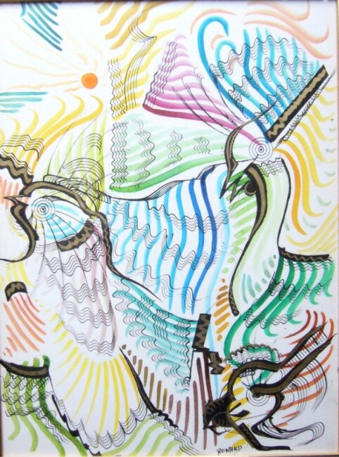 Σχέδιο με τίτλο "les oiseaux" από Gilles Renard, Αυθεντικά έργα τέχνης