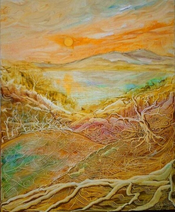 Peinture intitulée "paysage à l'arbre m…" par Gilles Renard, Œuvre d'art originale