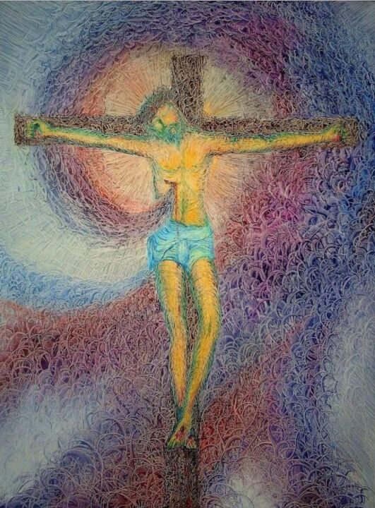 Pintura intitulada "homme en croix" por Gilles Renard, Obras de arte originais