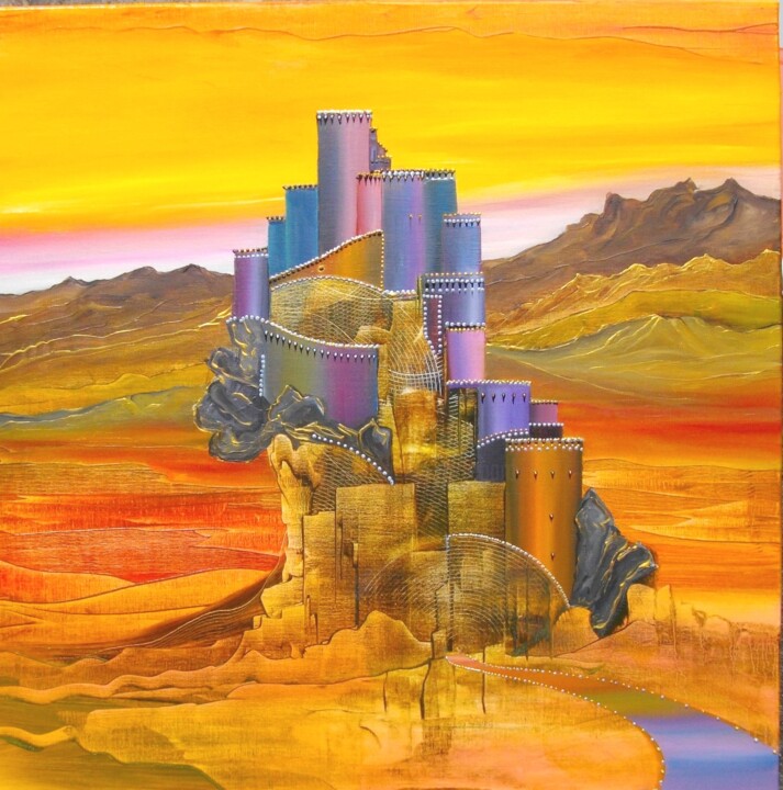 Painting titled "le chemin du château" by Gilles Renard, Original Artwork, Oil